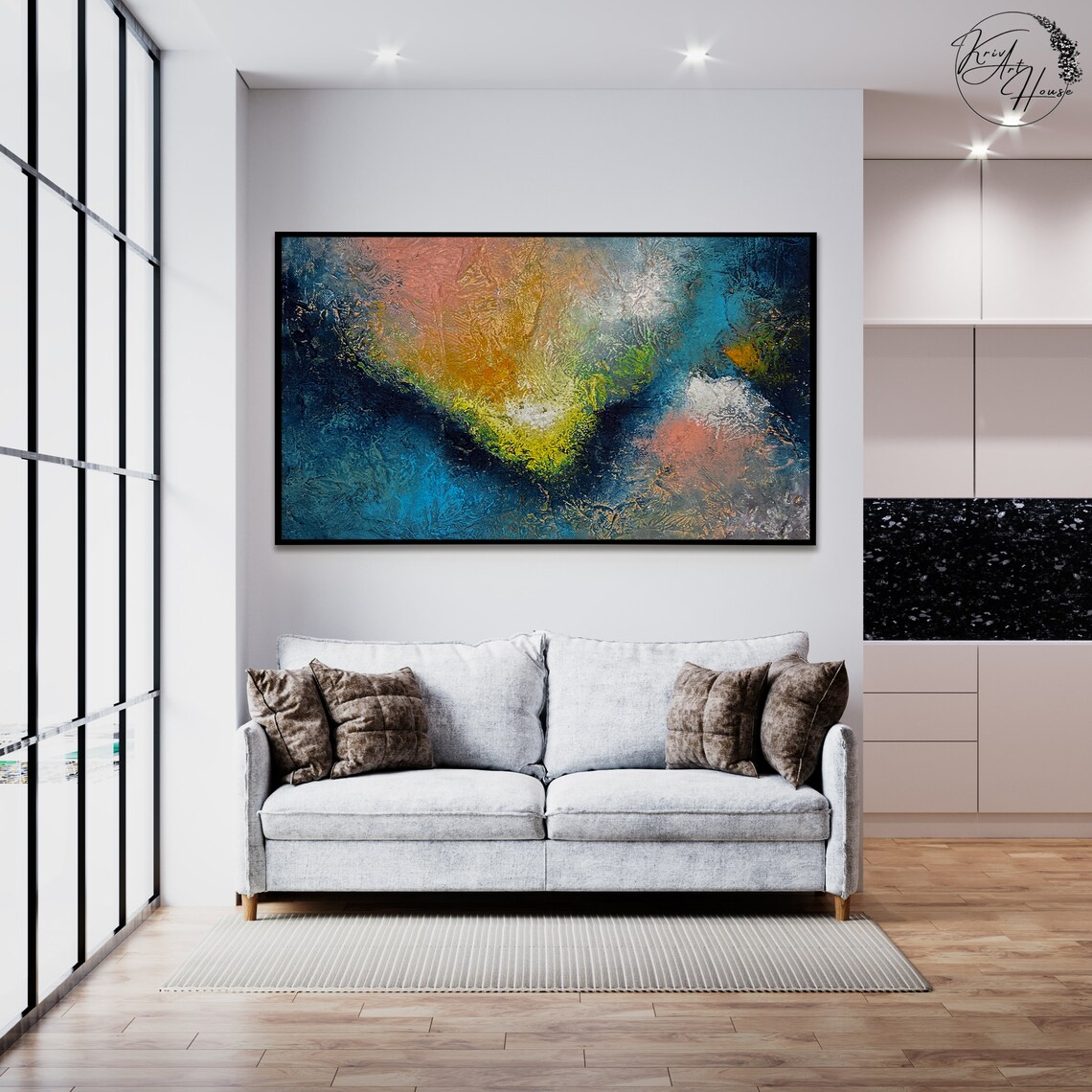 Blue Textured Abstract Painting, Oversize Wall Art - Image 2
