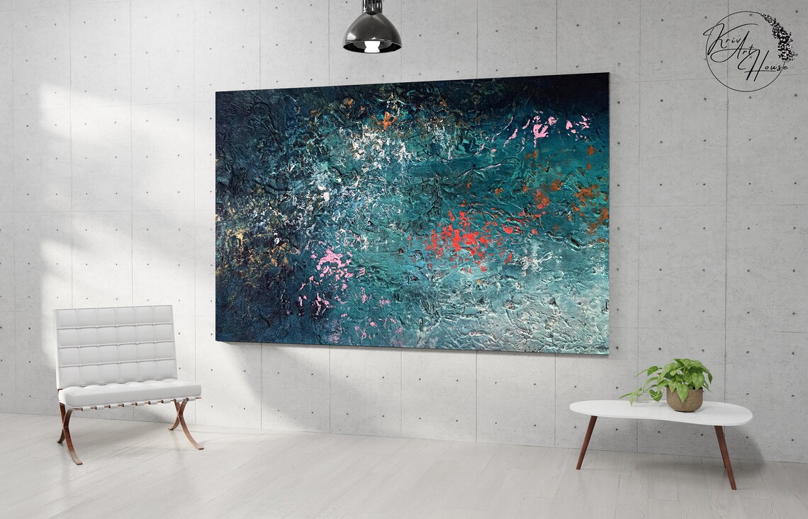 Blue Acrylic Abstract Painting, Oversized Art Print - Image 3