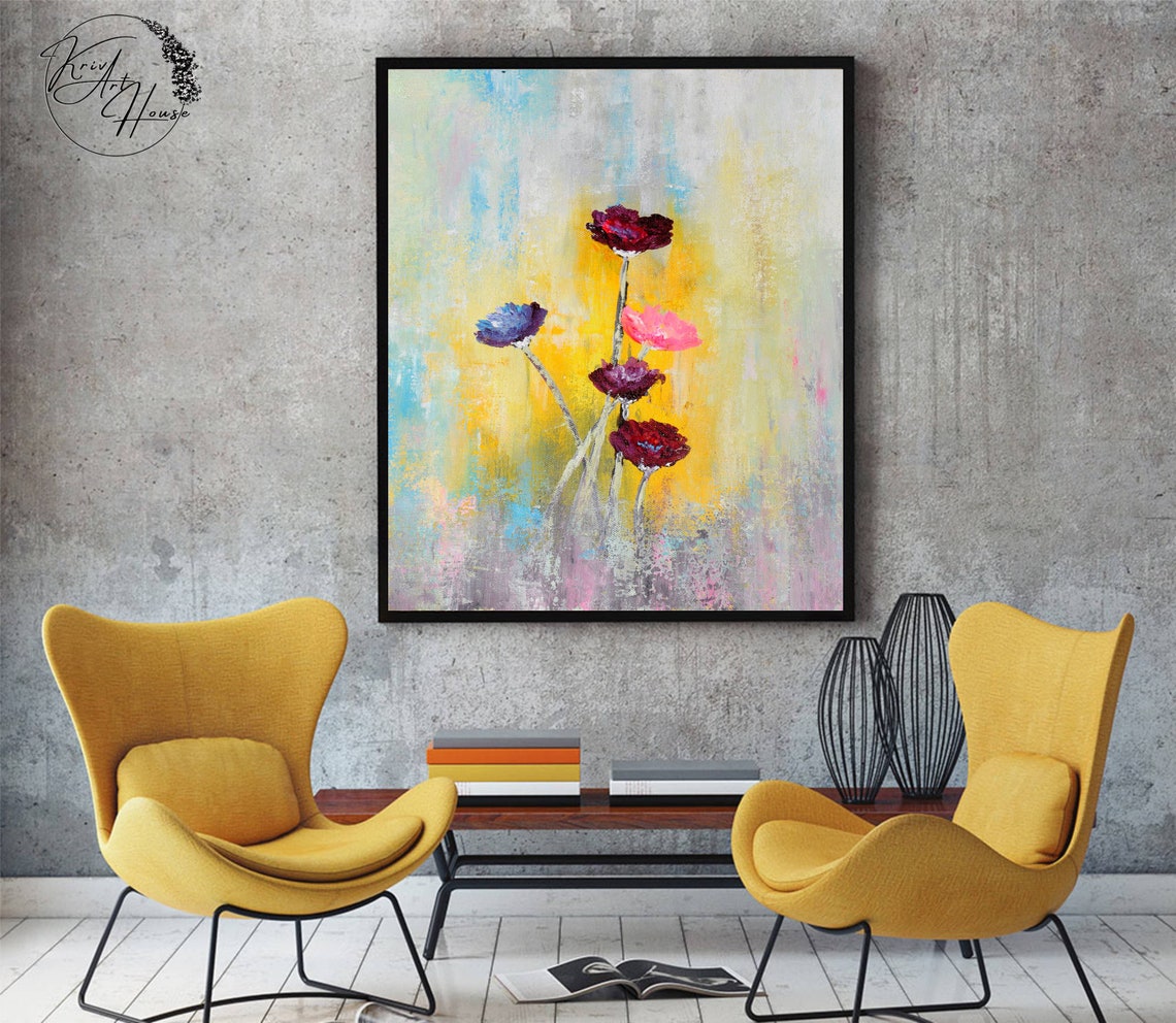 Wildflower Stems Purple Magenta Pink Pastel Wash Art Wall Print - Image 2