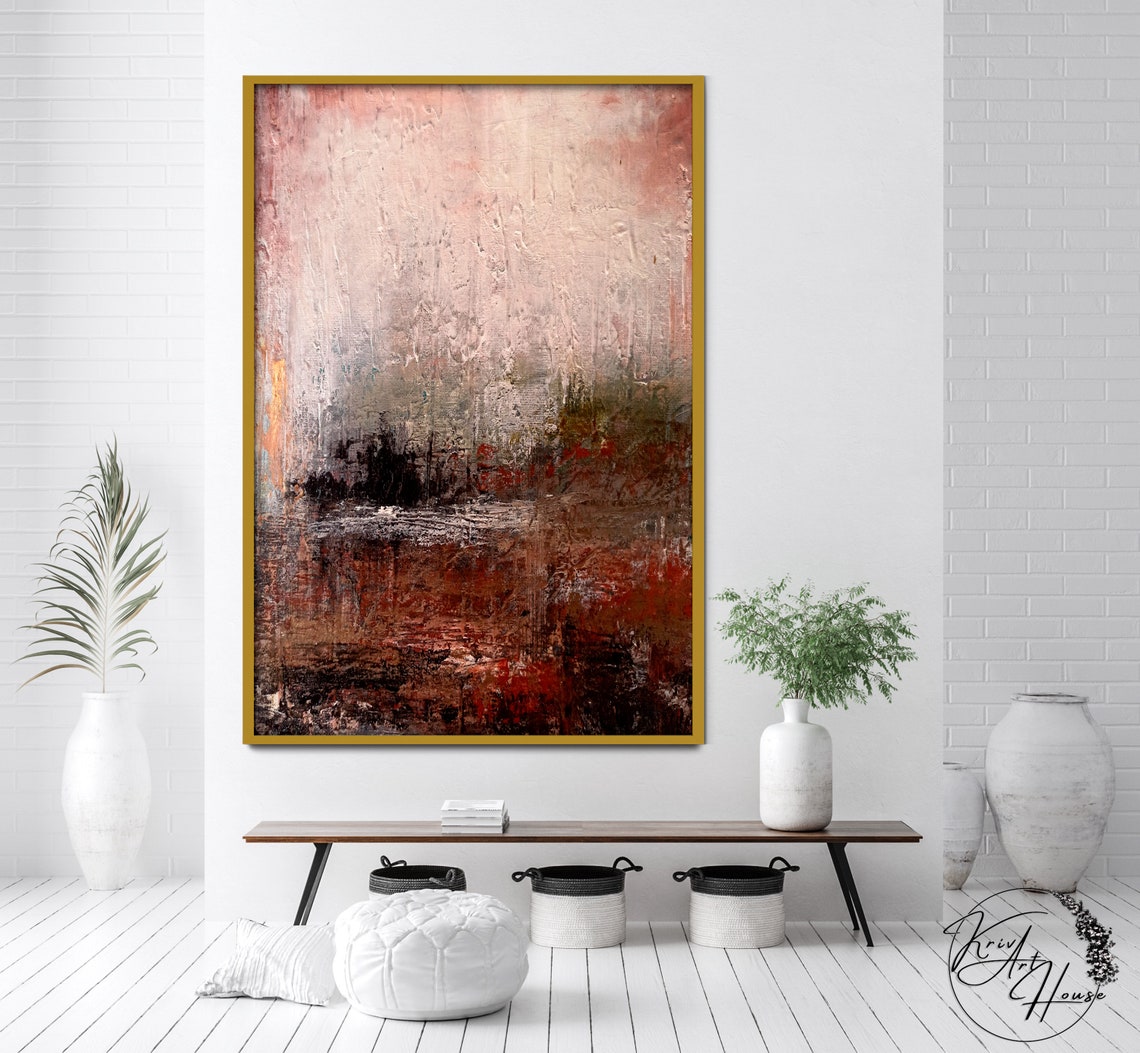 Dusty Pink Brown Landscape Horizon Abstract Painting Moody Wall Poster - Image 4