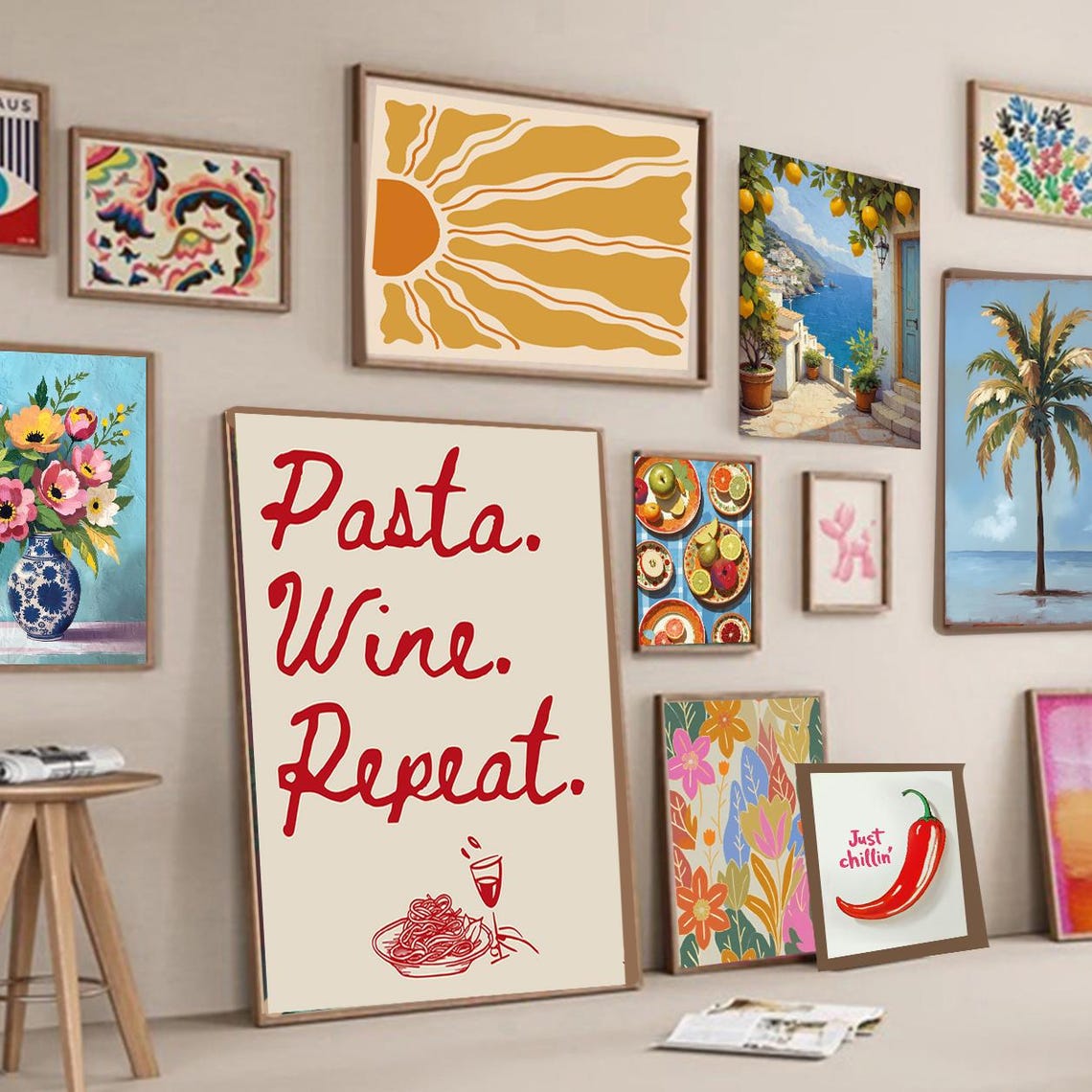 Pizza Wine Repeat - Italian Kitchen Art Print - Image 6