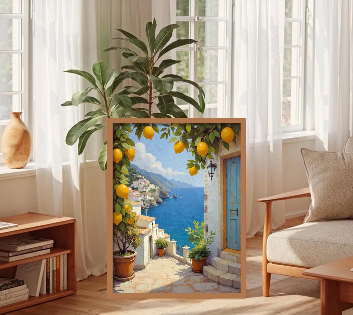 Amalfi Coast Lemon Art, Boho Floral Decor - Image 5