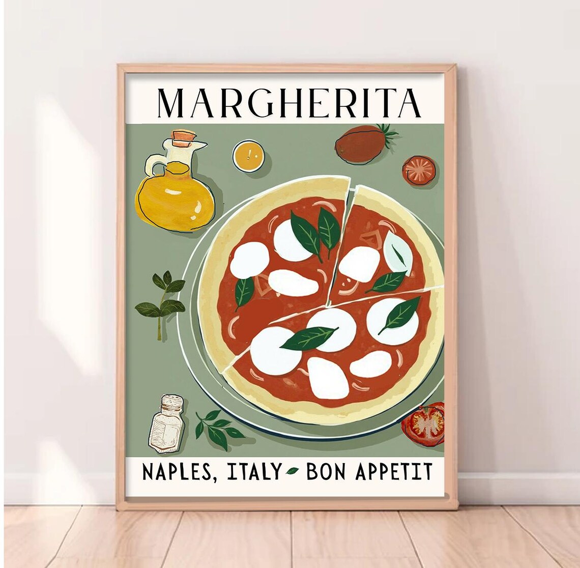 Margarita Pizza Art Print, Italian Kitchen Decor - Image 2