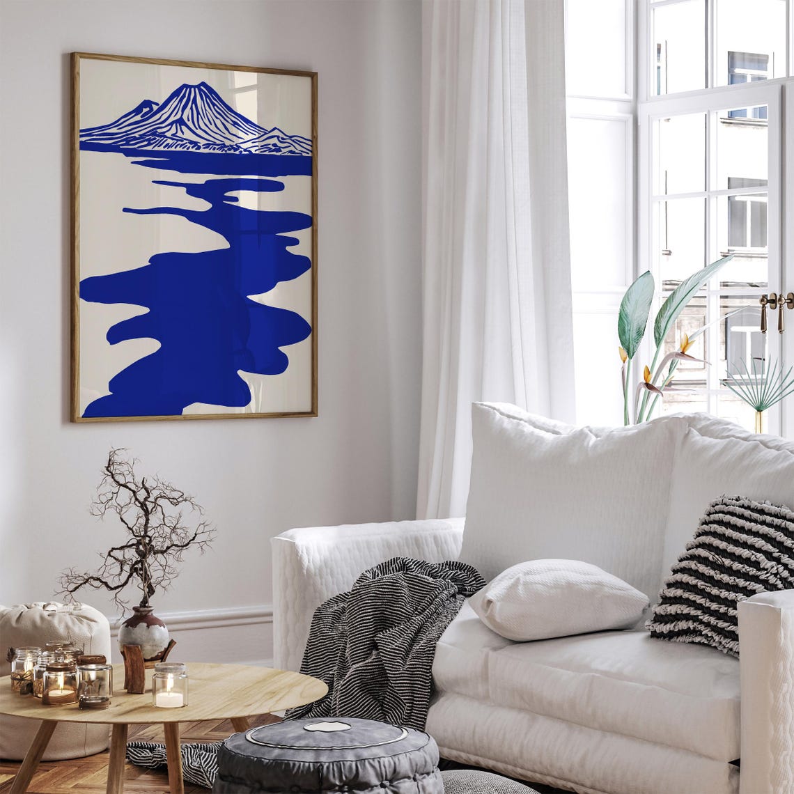 Blue Volcano Mountain Lake Reflection Minimalist Style Art Poster - Image 6