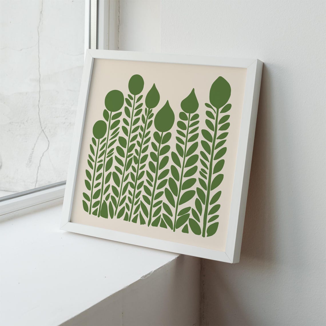 Minimalist Green Plant Stems Scandinavian Square Botanical Poster - Image 6