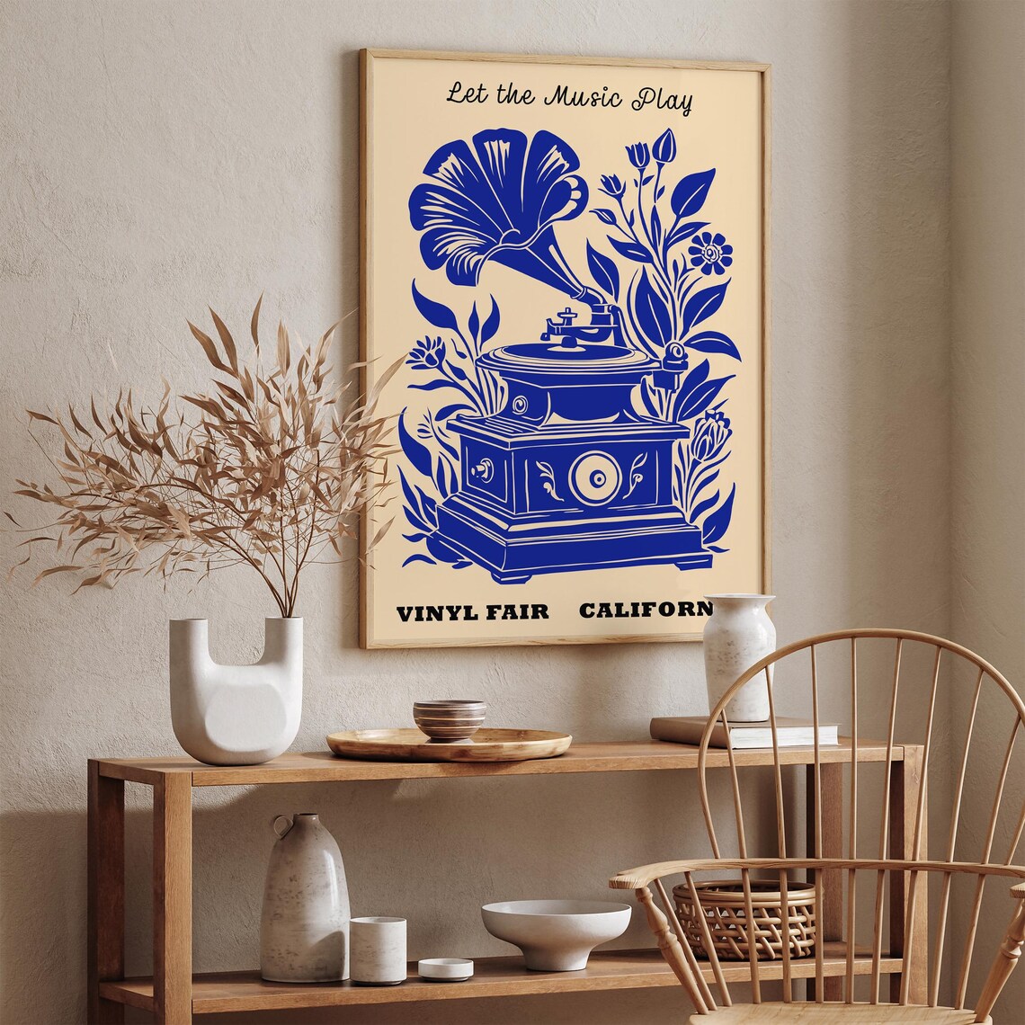 Vinyl Fair California Let the Music Play Floral Gramophone Poster - Image 3
