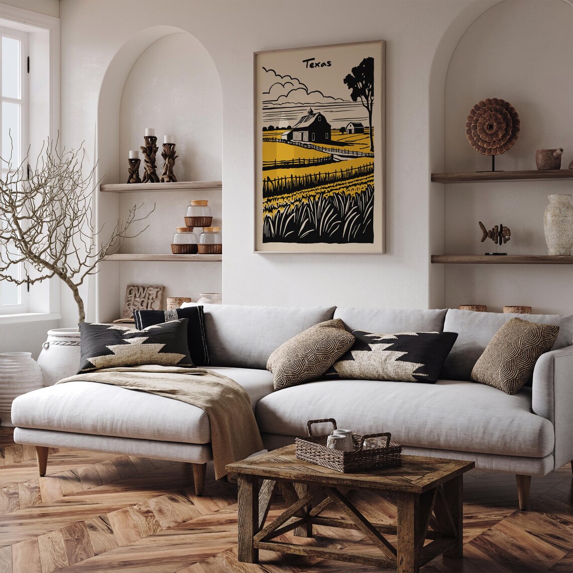 Texas Farm Barn Golden Wheat Fields Vintage Rustic Art Poster - Image 4