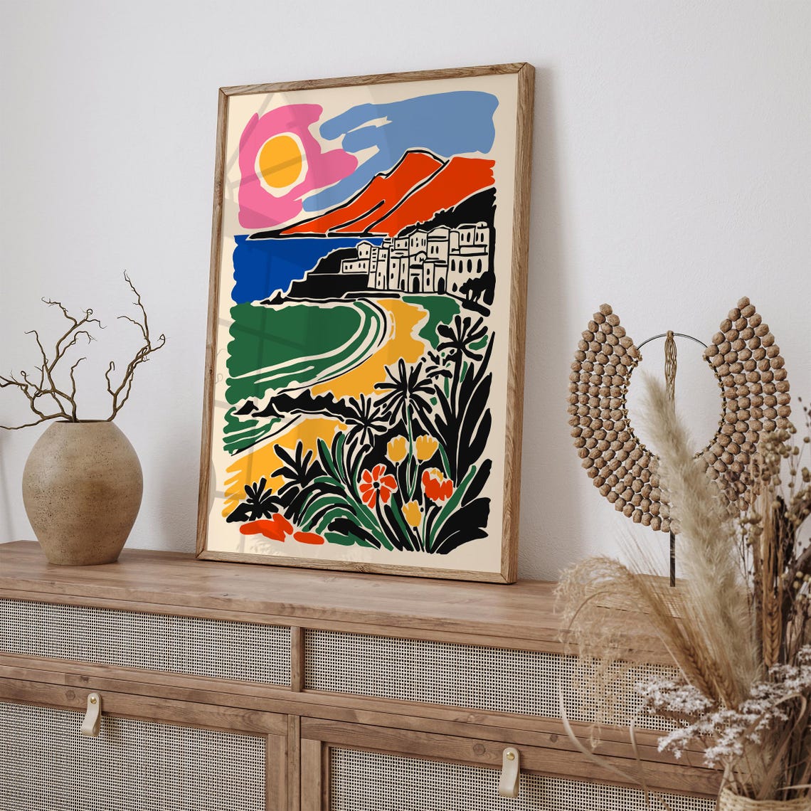 Colorful Mediterranean Coastal Town Sunset Beach Travel Poster - Image 4