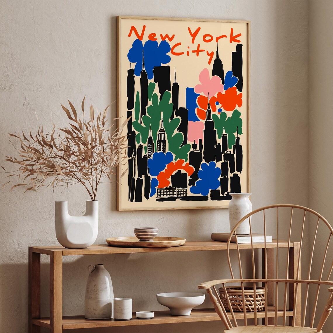 New York City Abstract Skyline Empire State Flowers Travel Poster - Image 4