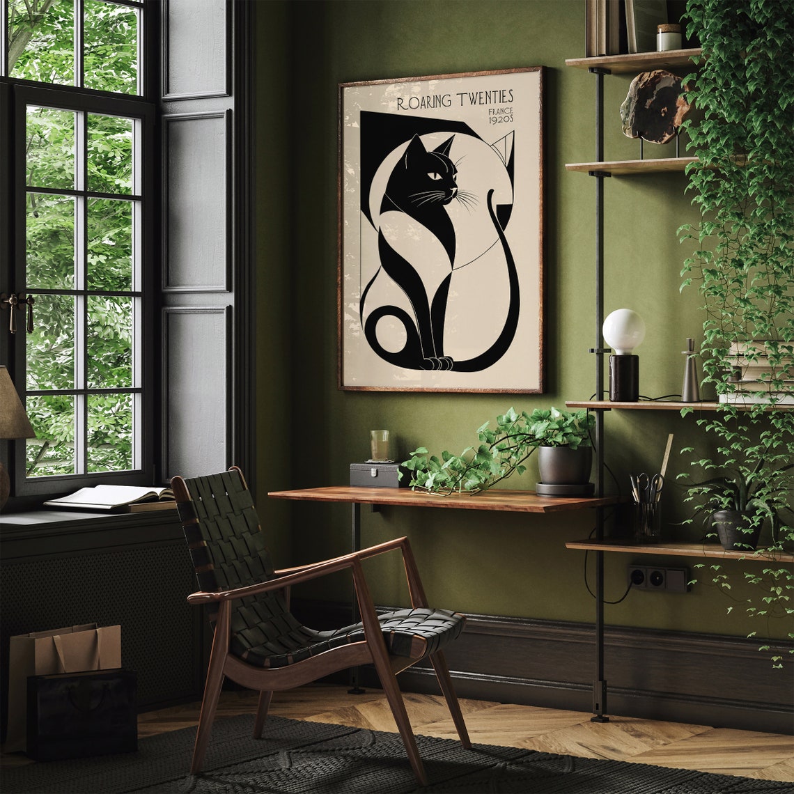 Roaring Twenties France 1920s Black Cat Art Deco Style Poster - Image 2