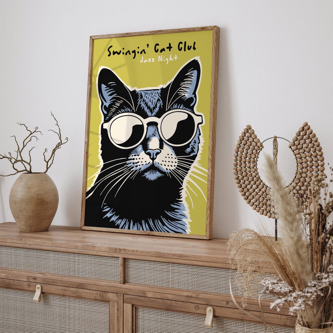 Swingin' Cat Club Jazz Night Black Cat Sunglasses Fun Poster - Image 5