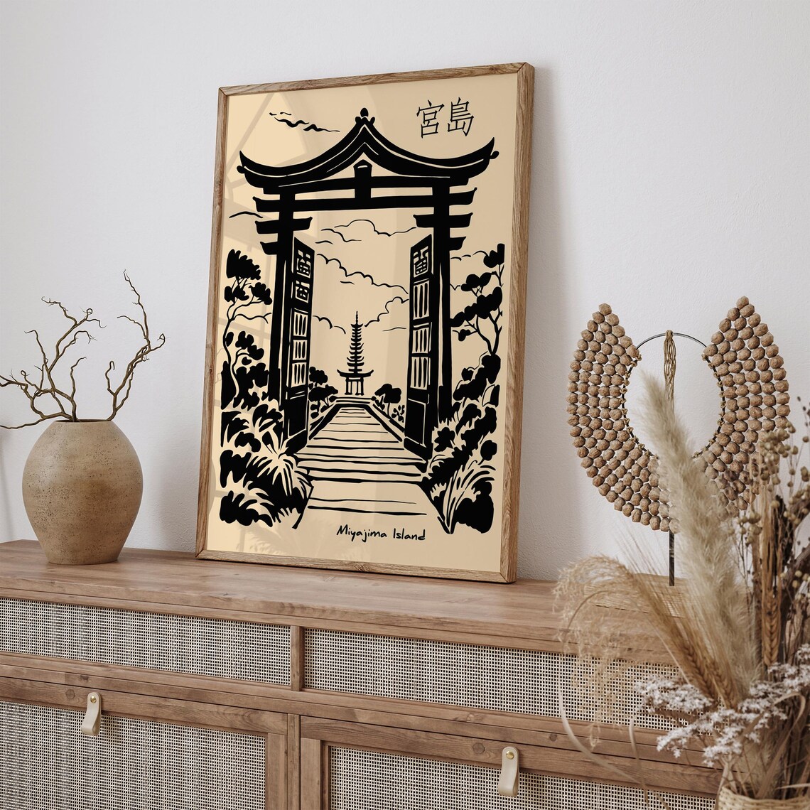 Miyajima Island Zen Torii Gate Black Ink Japanese Travel Poster - Image 5