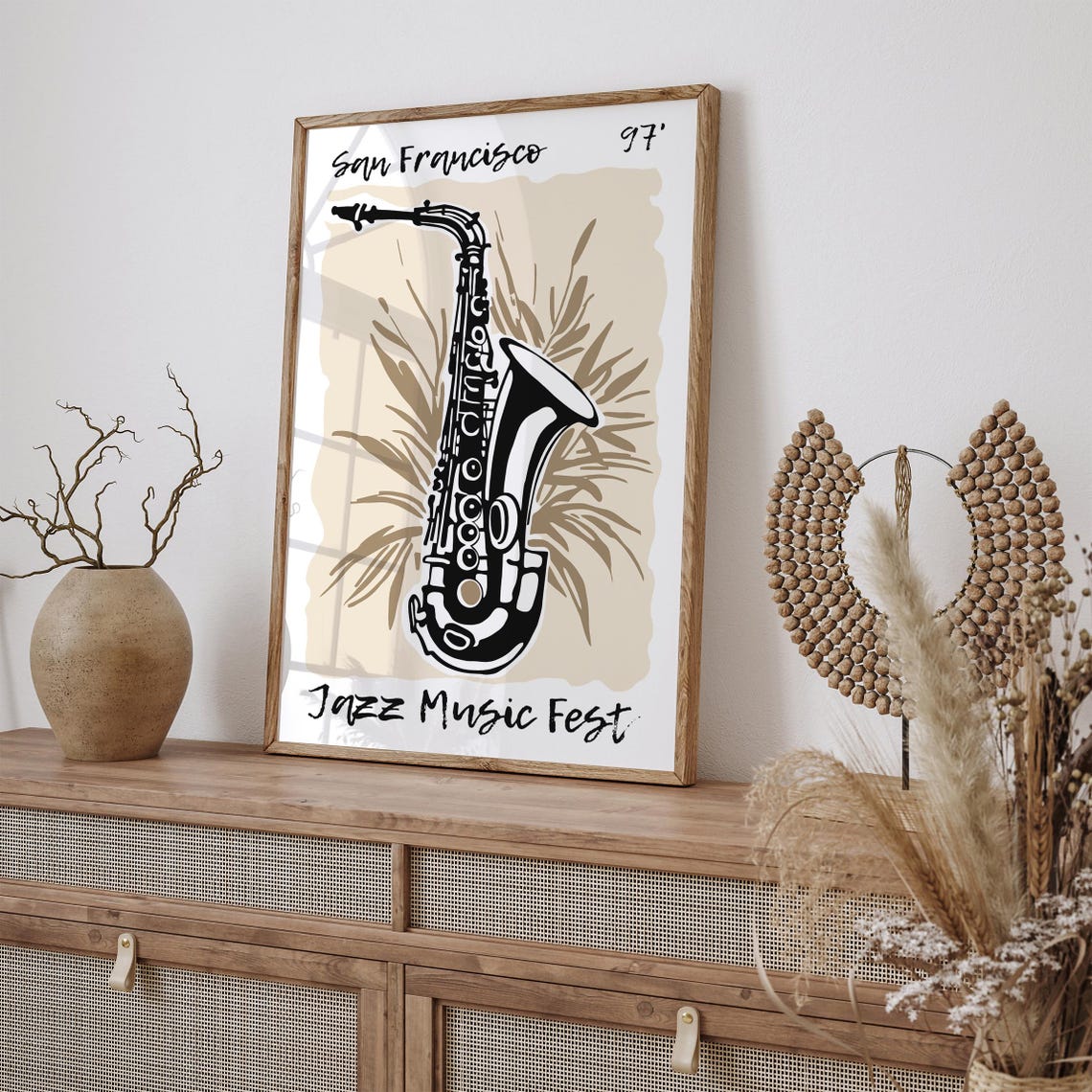San Francisco 97 Jazz Music Fest Saxophone Monochrome Art Poster - Image 2