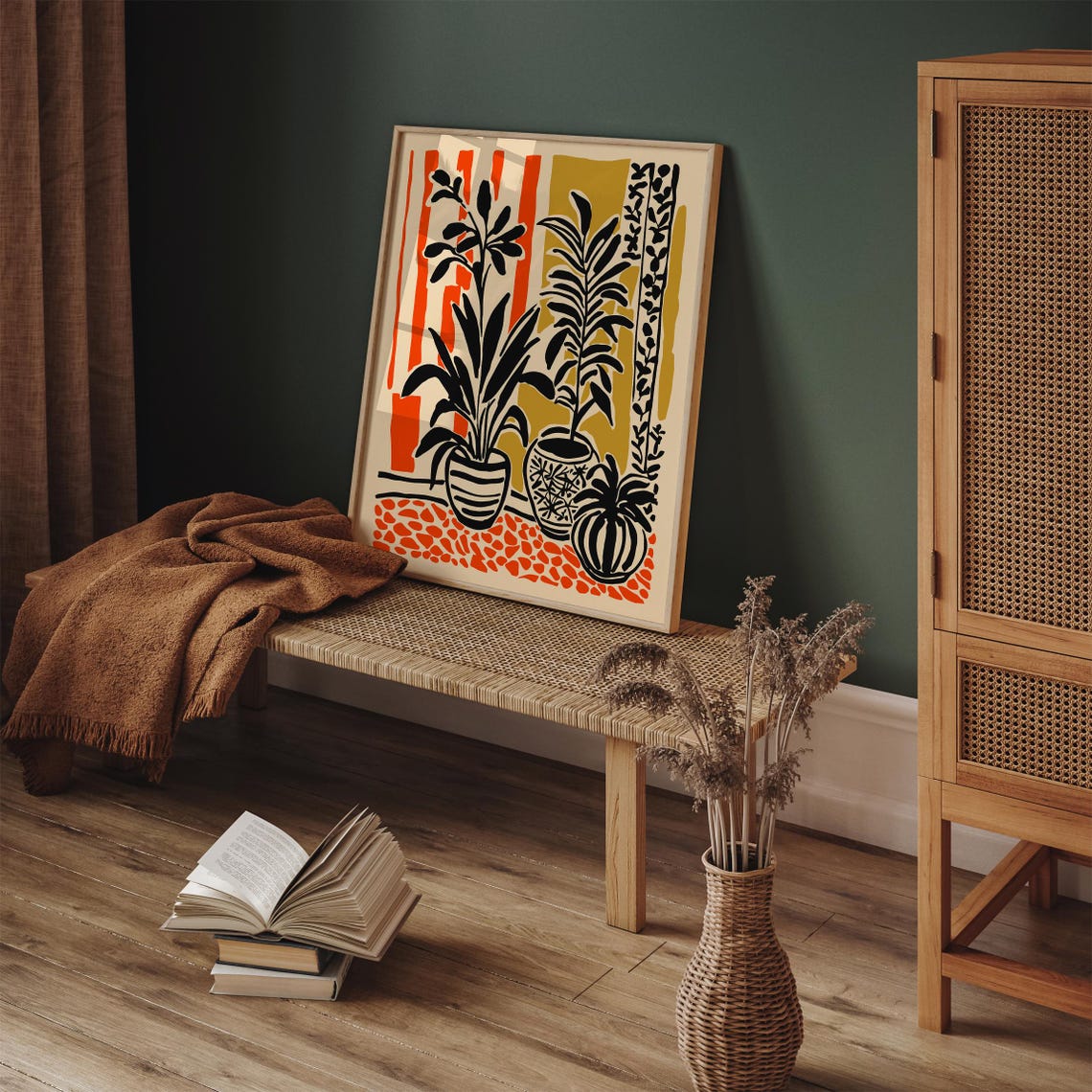 Potted Plants Orange Background Mid Century Botanical Art Poster - Image 3