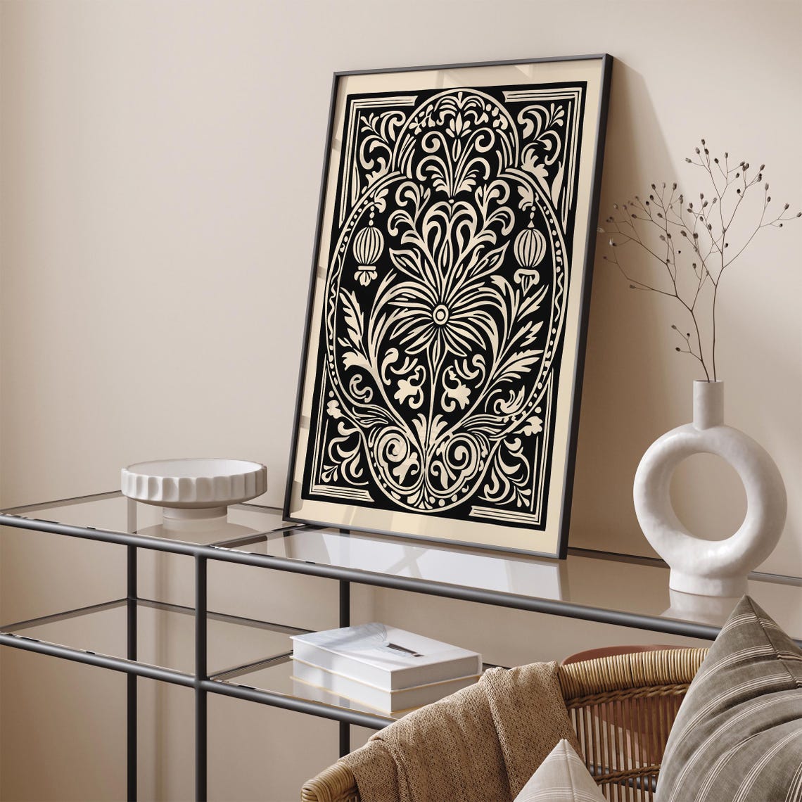 Black Cream Rococo Ornamental Floral Victorian Botanical Poster - Image 4