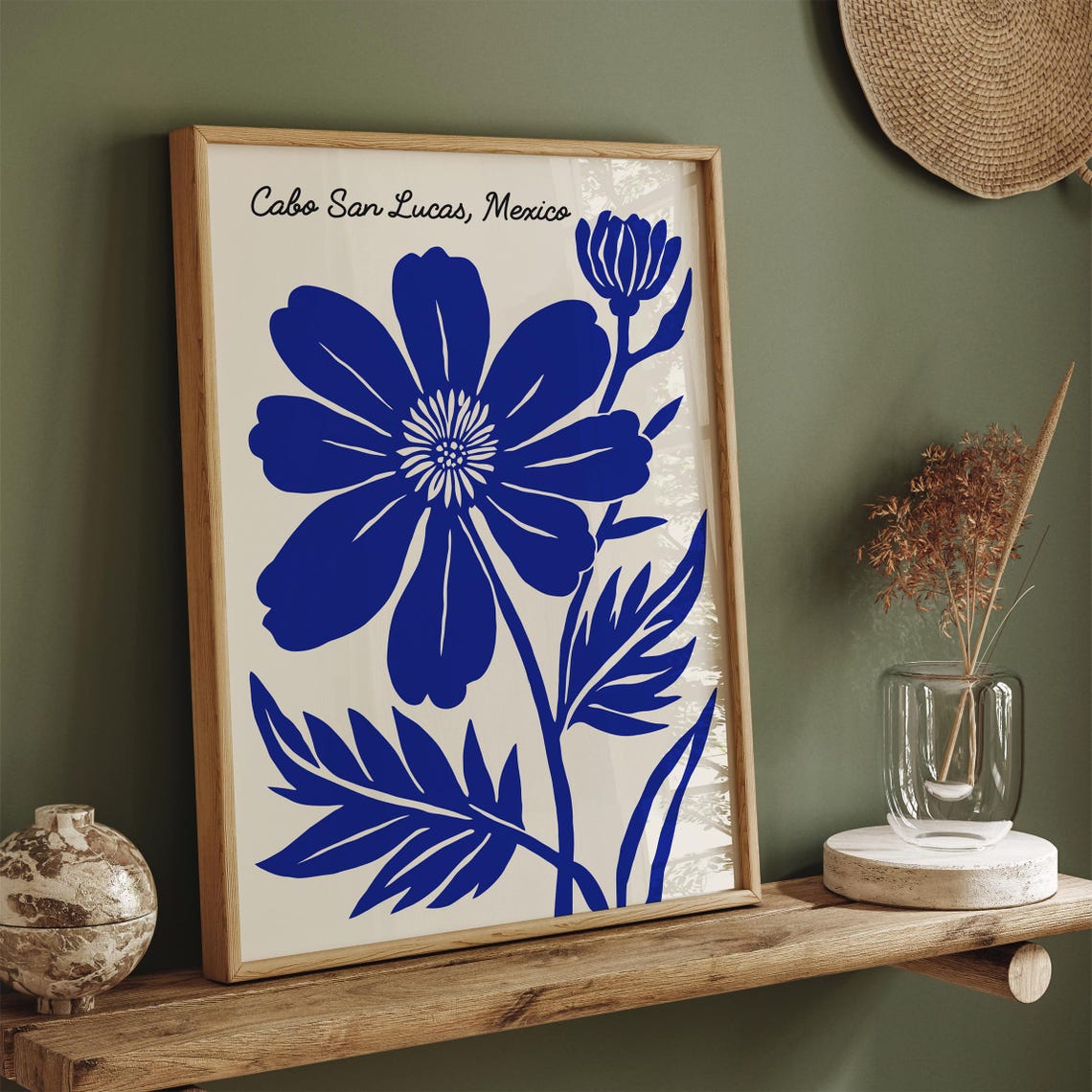 Bold Cabo San Lucas Mexico Blue Cosmos Flower Botanical Poster - Image 6