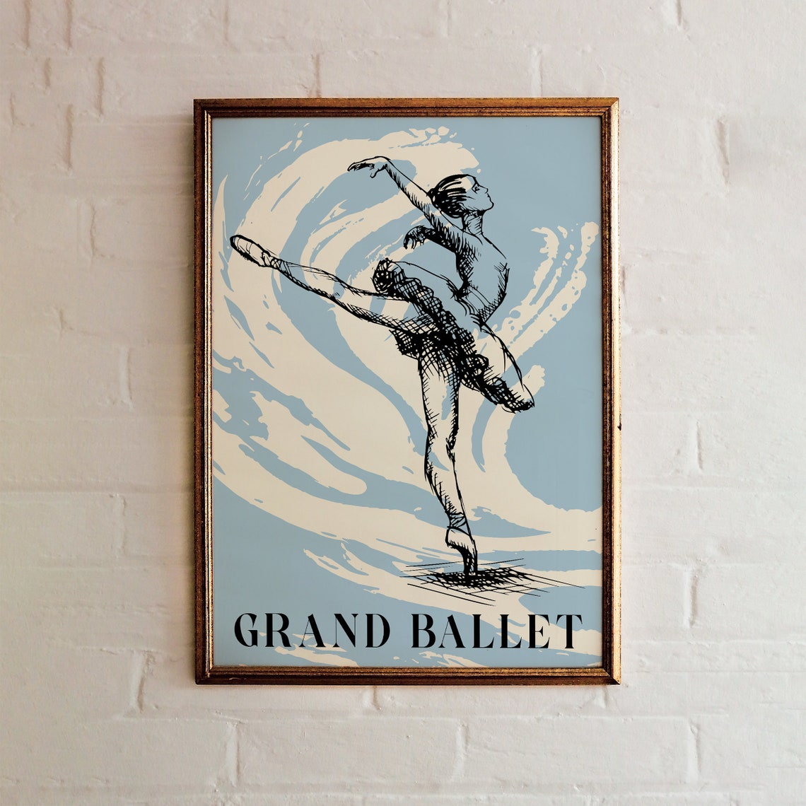 Grand Ballet Blue Sketch Ballerina Arabesque Dance Art Poster - Image 3