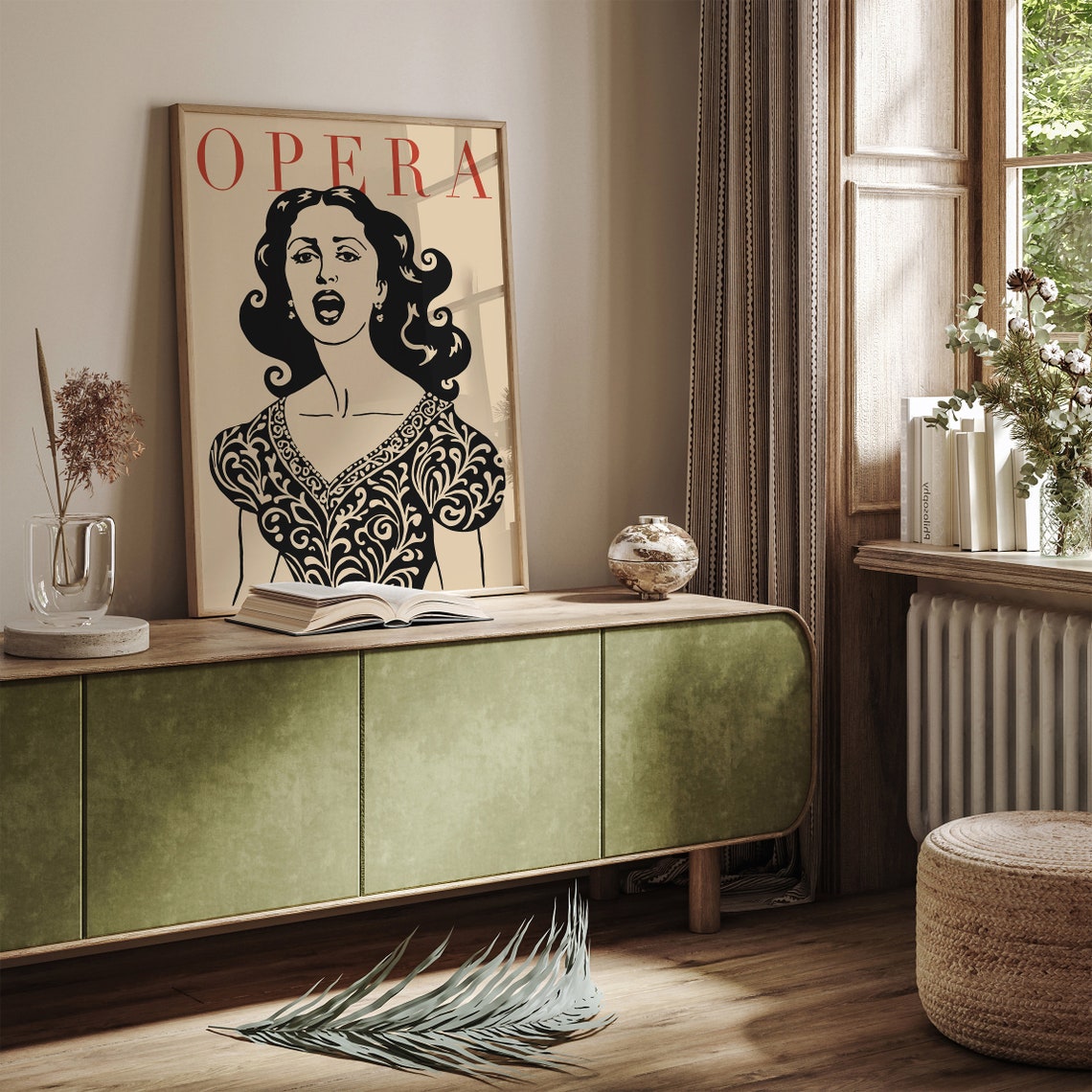 Vintage Opera Diva Singing Portrait Bold Red Black Retro Poster - Image 2