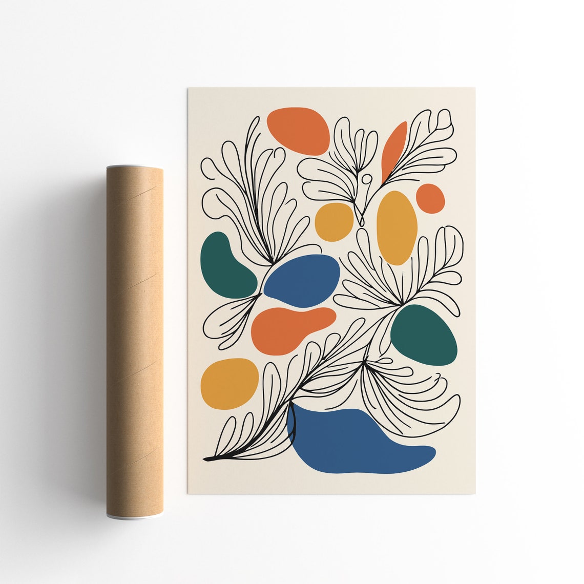 Abstract Botanical Line Art Poster with Colorful Mid Century Shapes - Image 4