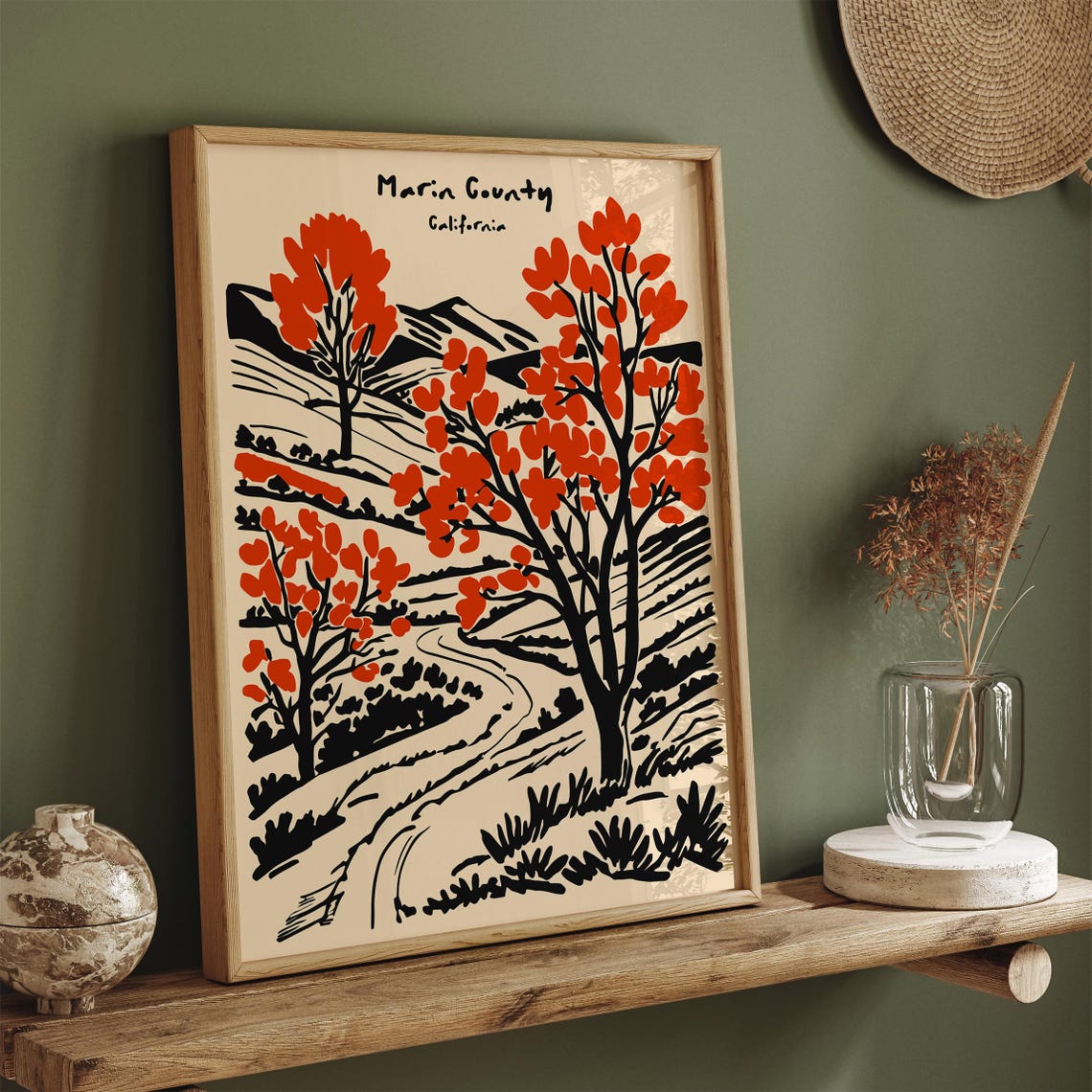 Marin County California Autumn Trees Retro Travel Landscape Poster - Image 4