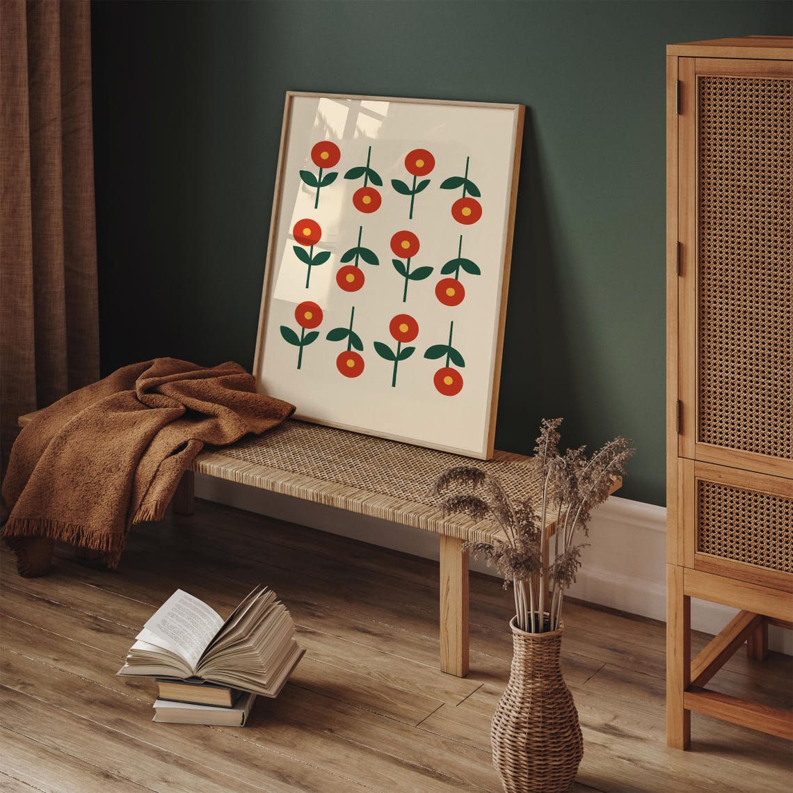 Mid Century Modern Red Flowers Simple Floral Pattern Art Print - Image 6