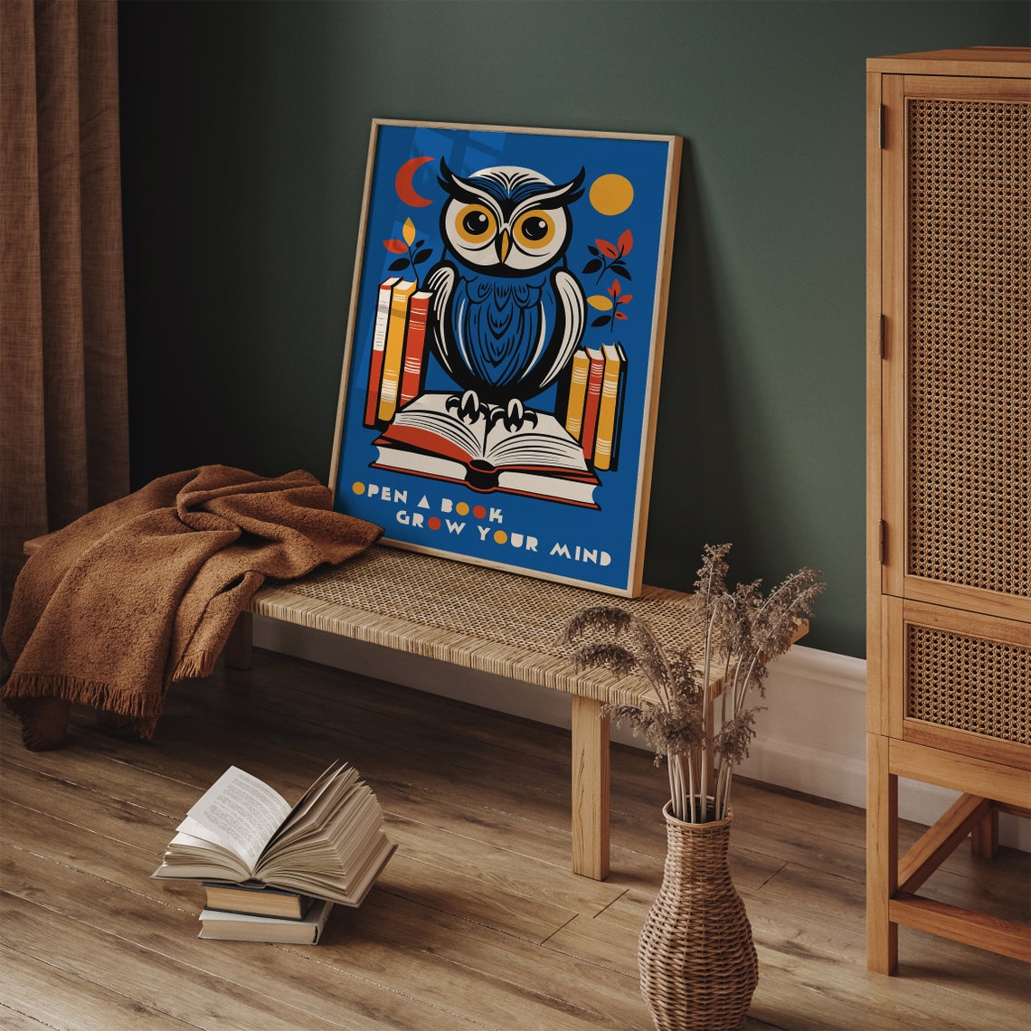 Owl Open a Book Grow Your Mind Motivational Literary Quote Poster - Image 5