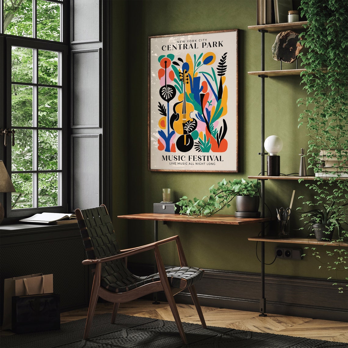 Central Park Music Festival Poster New York City Live Music Event Retro Wall Art With Violin Floral Design Airbnb Wall Decor Music Art - Image 2