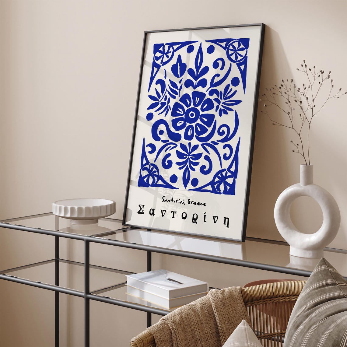 Santorini Greece Blue Tile Greek Island Ornament Travel Poster - Image 4