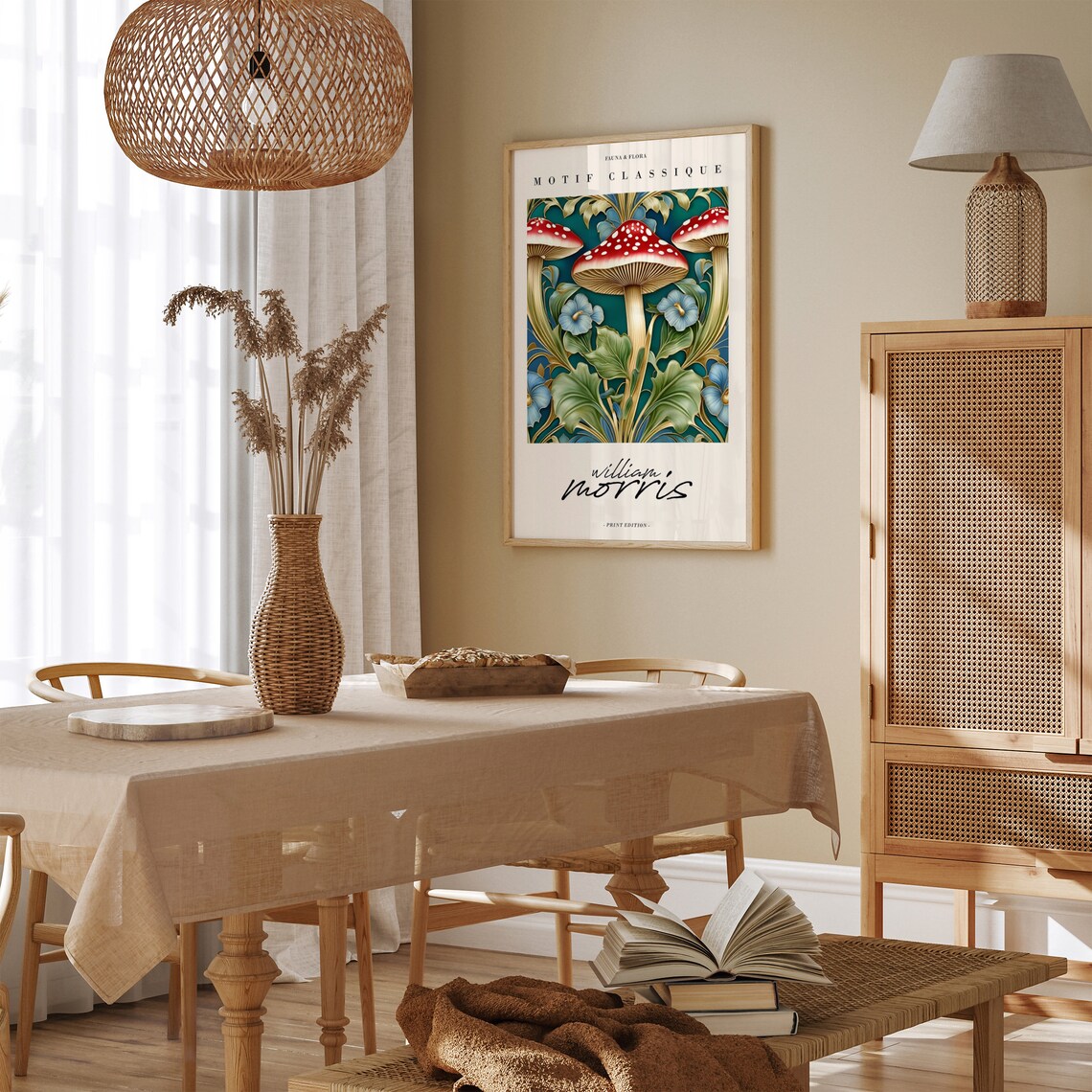 William Morris Motif Classique Red Mushroom And Blue Floral Poster - Image 5
