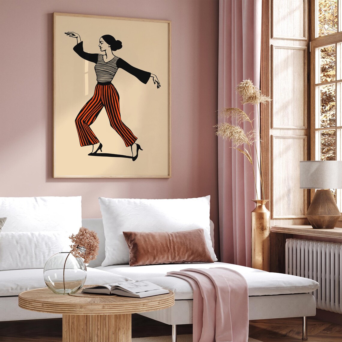 Retro Dancer in Red Striped Pants Mid Century Illustration Poster - Image 2