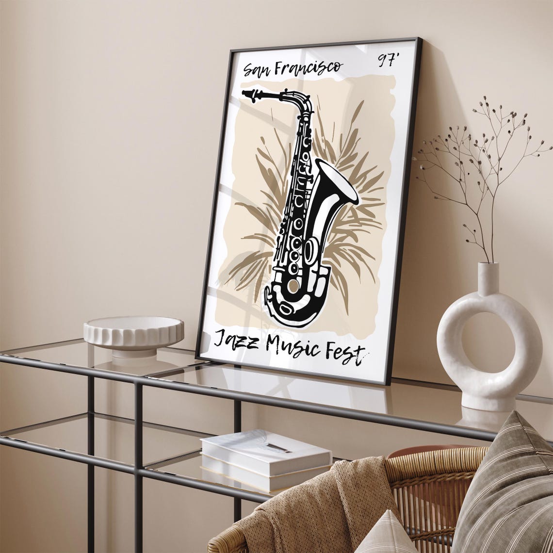 San Francisco 97 Jazz Music Fest Saxophone Monochrome Art Poster - Image 4