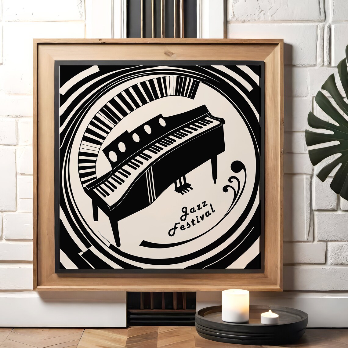 Black and White Jazz Festival Grand Piano Retro Square Poster - Image 2