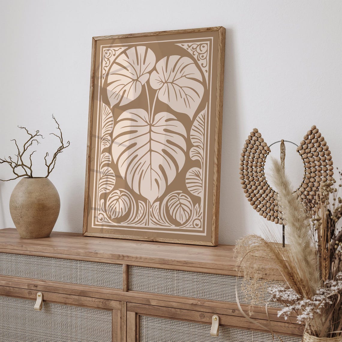 Beige Monstera Leaf Botanical Illustration Poster In Warm Tones - Image 4