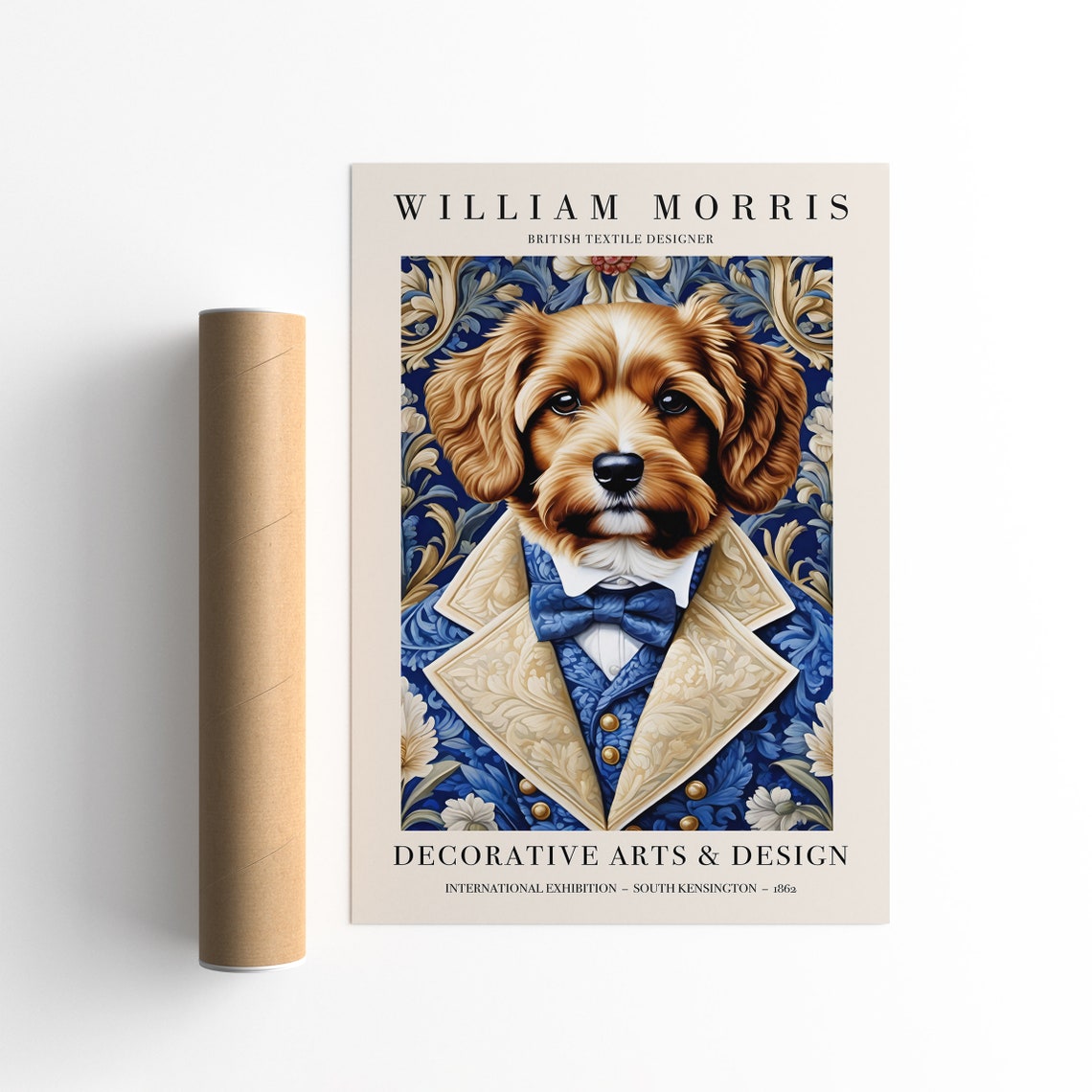 William Morris Dapper Bow Tie Dog Blue Floral Exhibition Poster - Image 6