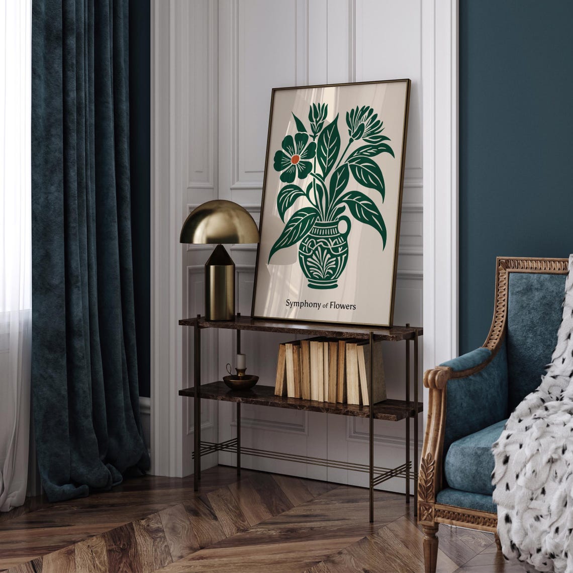 Beautiful Symphony of Flowers Green Botanical Rococo Art Poster - Image 5