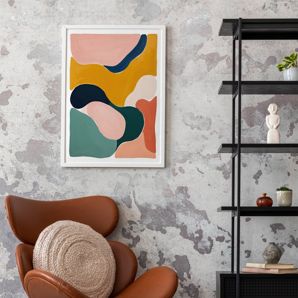 Boho Abstract Organic Shapes Mustard Blush Teal Modern Poster - Image 2