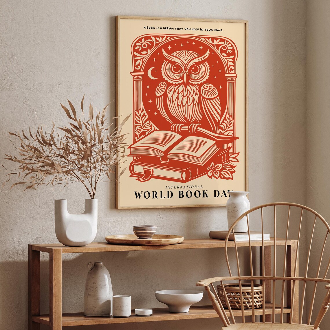 World Book Day Red Owl Reading Books Inspirational Quote Poster - Image 2