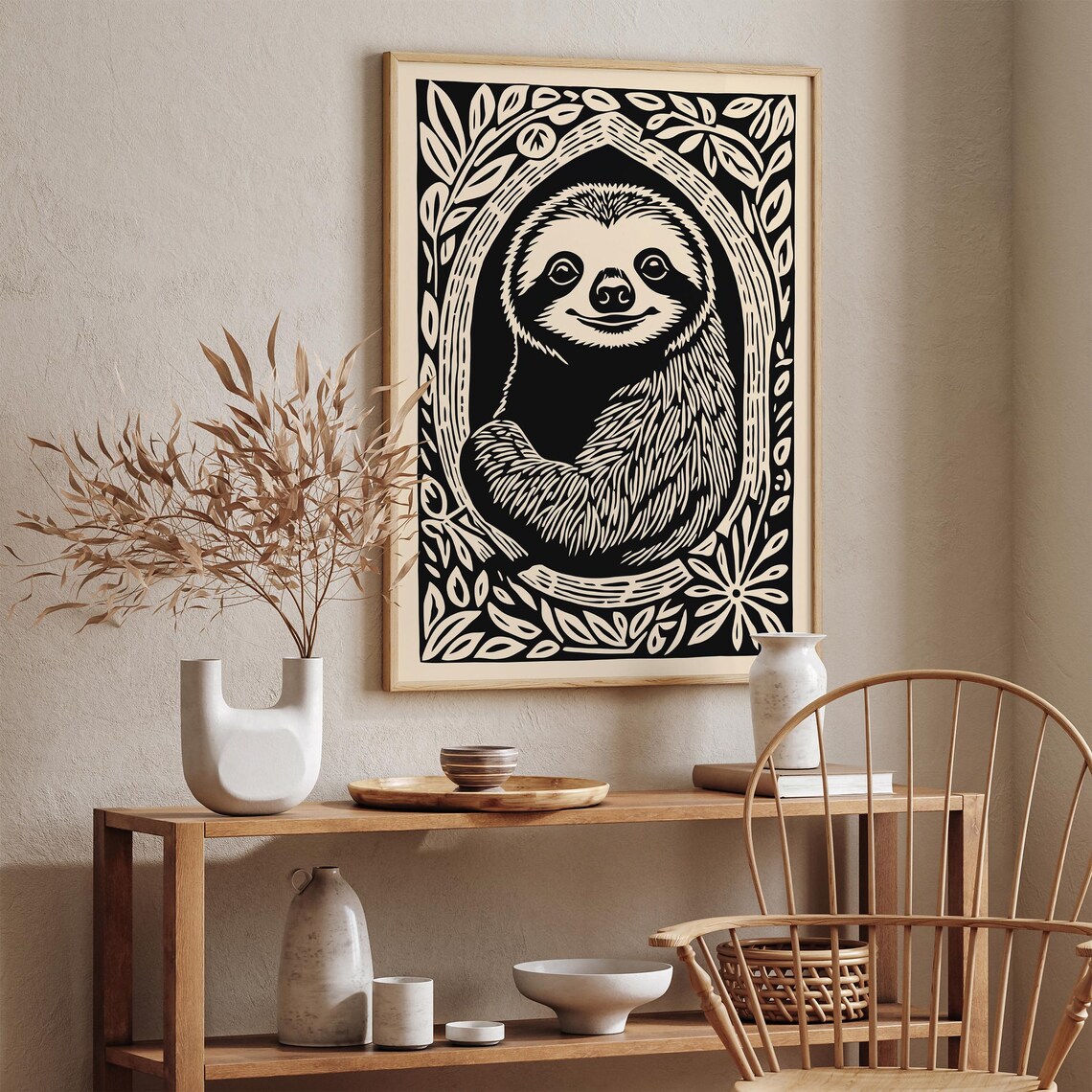 Vintage Woodcut Smiling Sloth Animal Portrait Vintage Poster - Image 6