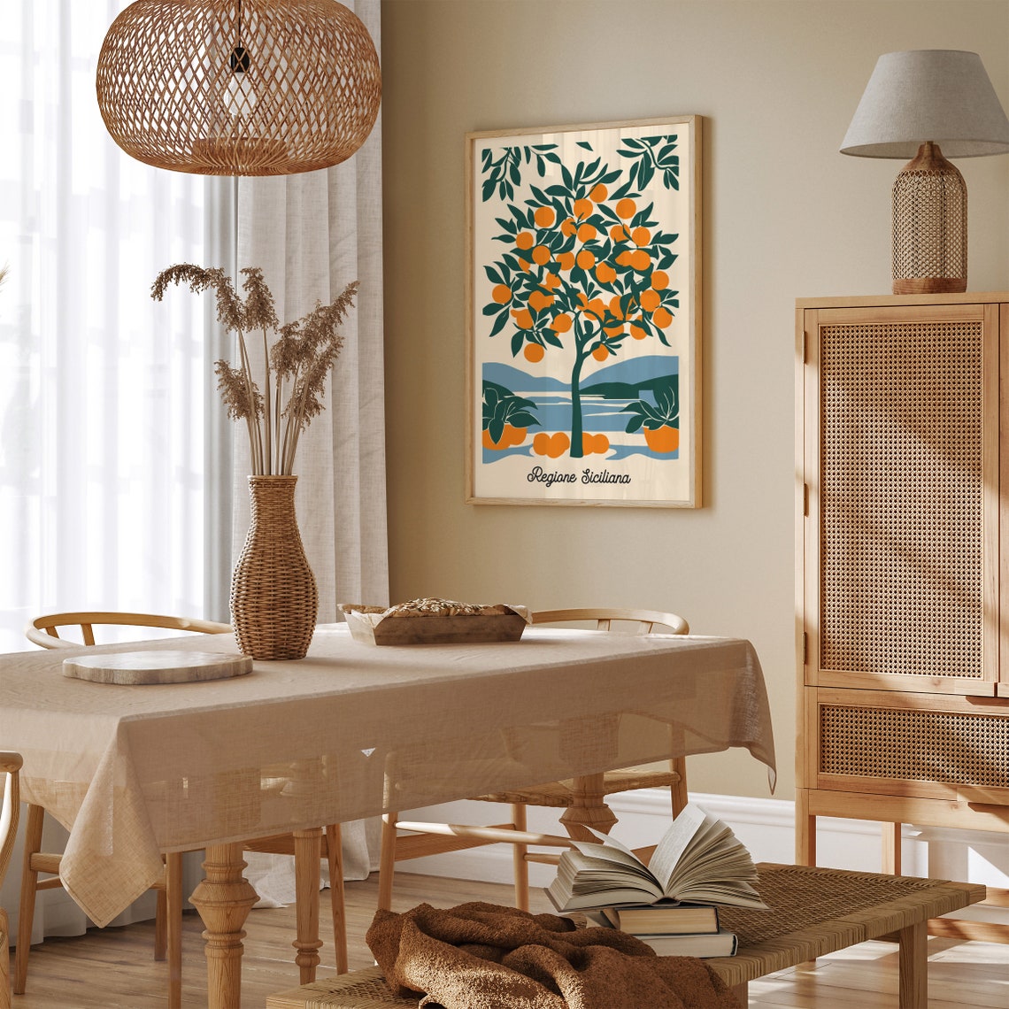 Regione Siciliana Orange Tree Coastal Travel Illustration Poster - Image 2