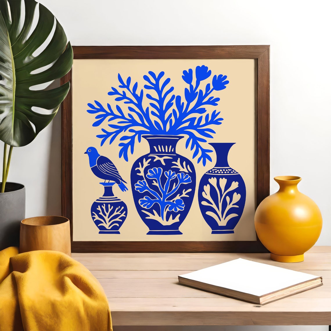 Blue Porcelain Vase Still Life With Bird Floral Botanical Poster - Image 5