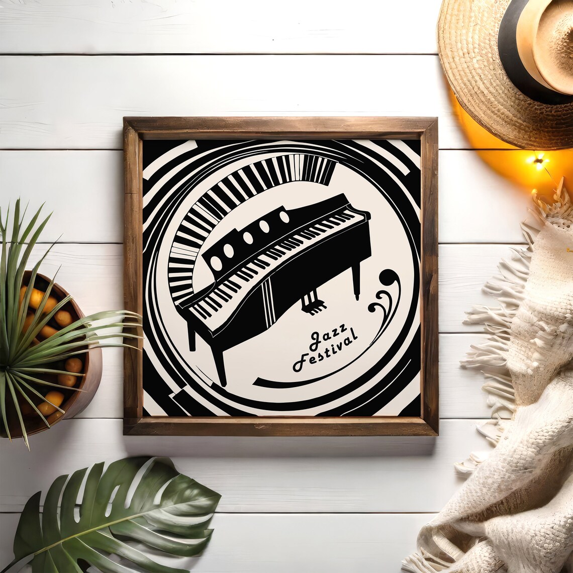 Black and White Jazz Festival Grand Piano Retro Square Poster - Image 6