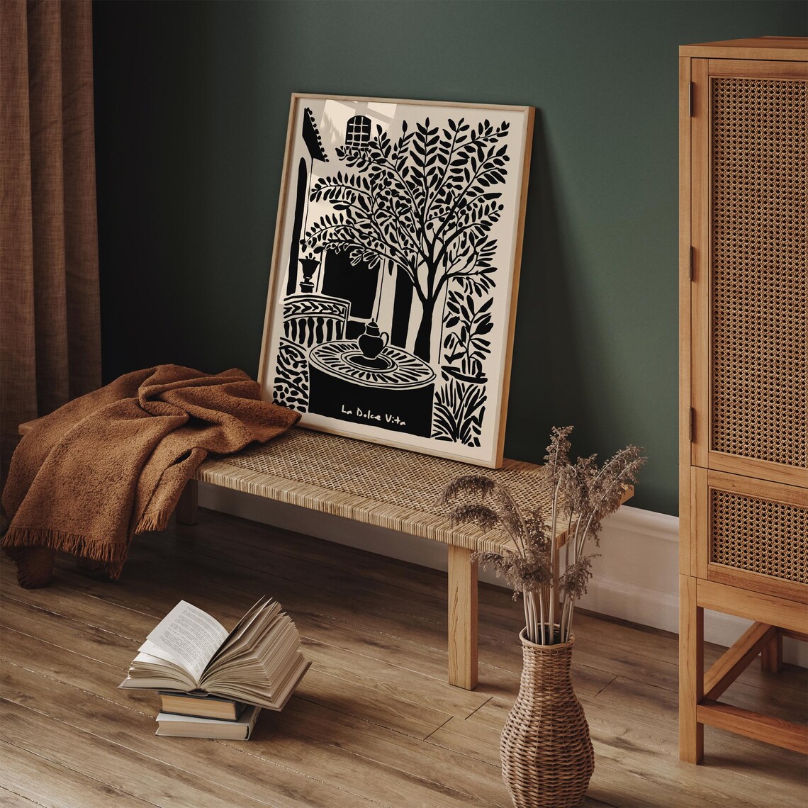 La Dolce Vita Italian Garden Courtyard Black Beige Art Poster - Image 6