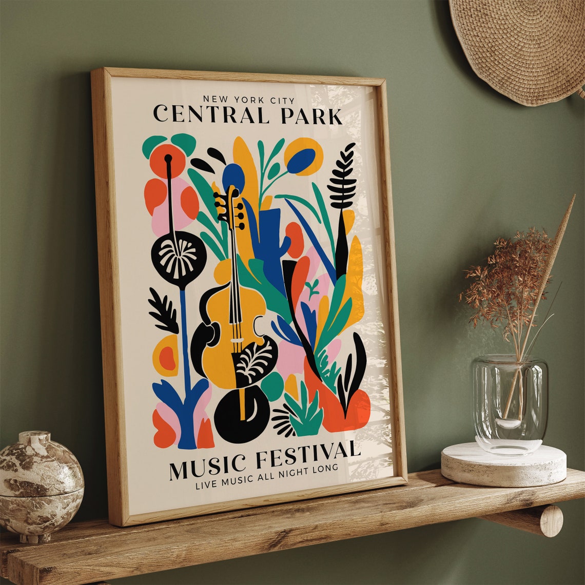 Central Park Music Festival Poster New York City Live Music Event Retro Wall Art With Violin Floral Design Airbnb Wall Decor Music Art - Image 6