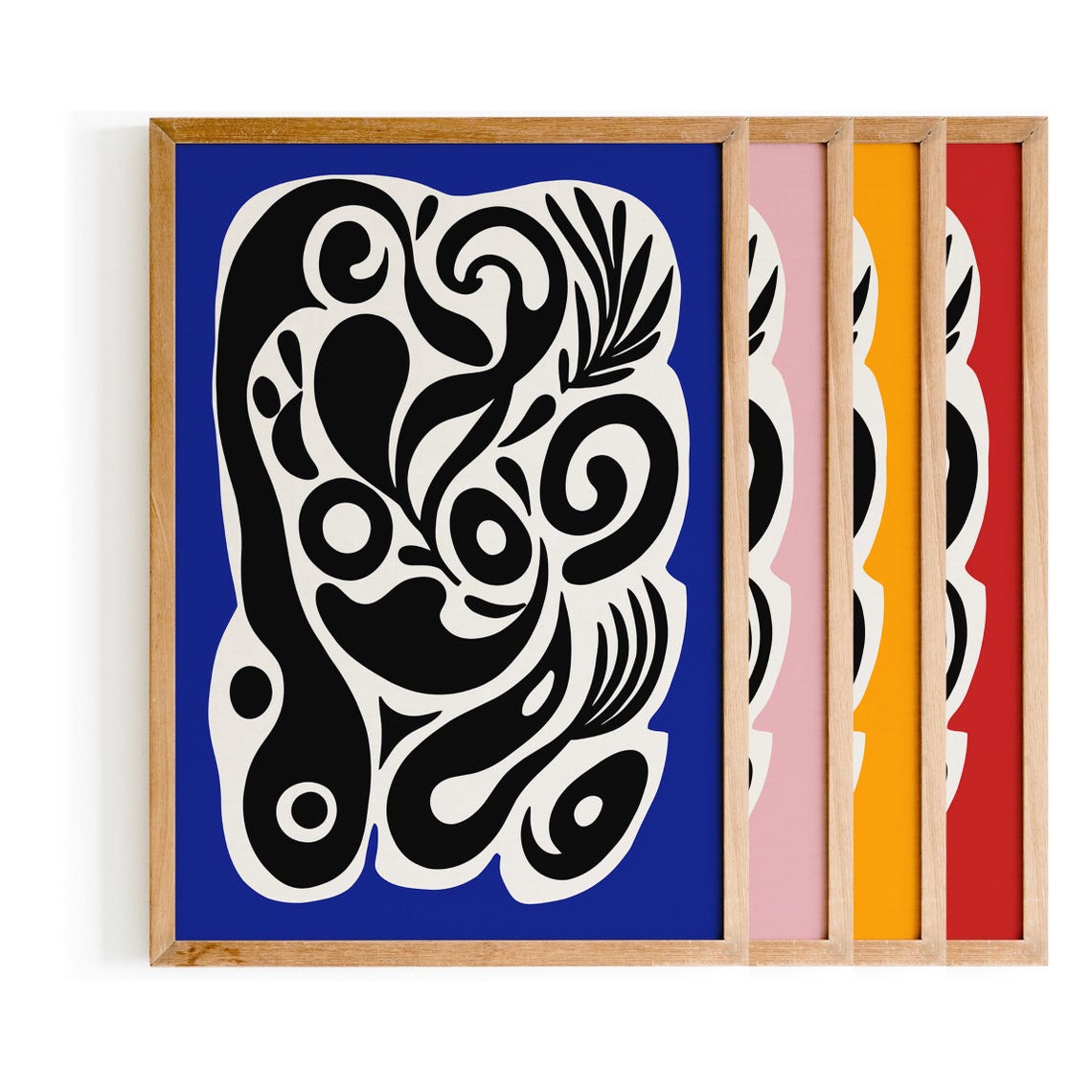 Abstract Black Fluid Line Organic Swirls Bold Blue Art Poster