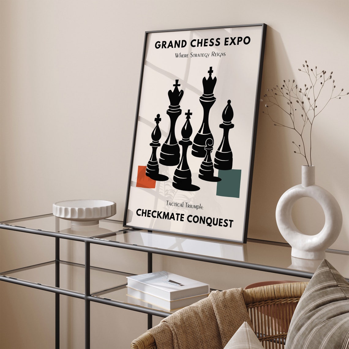 Grand Chess Expo Checkmate Conquest Vintage Strategy Game Poster - Image 5
