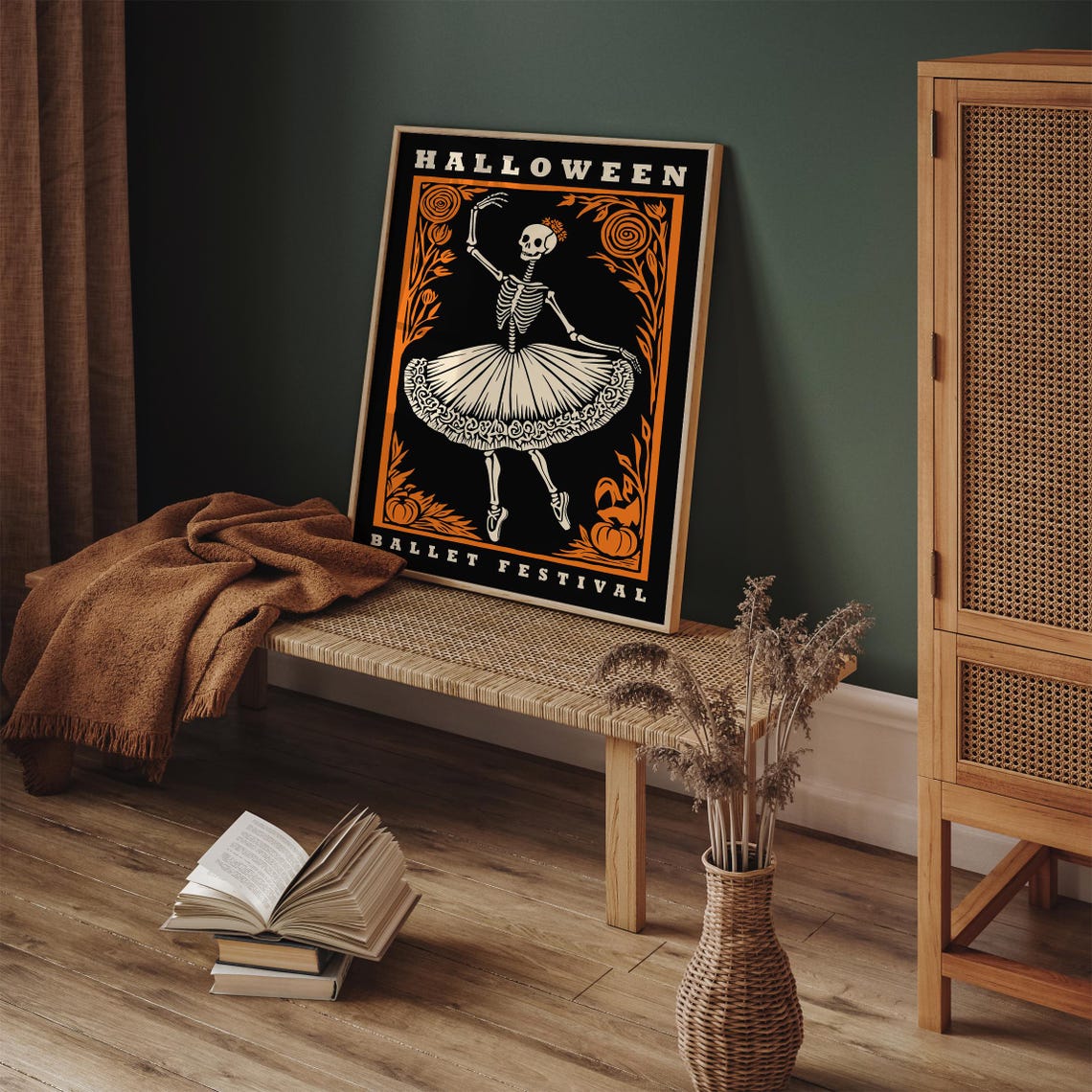 Vintage Halloween Ballet Festival Skeleton Ballerina Dance Poster - Image 5