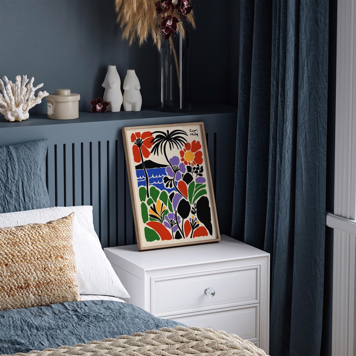 Capri Italy Tropical Palm with Bold Red Flowers Coastal Poster - Image 3