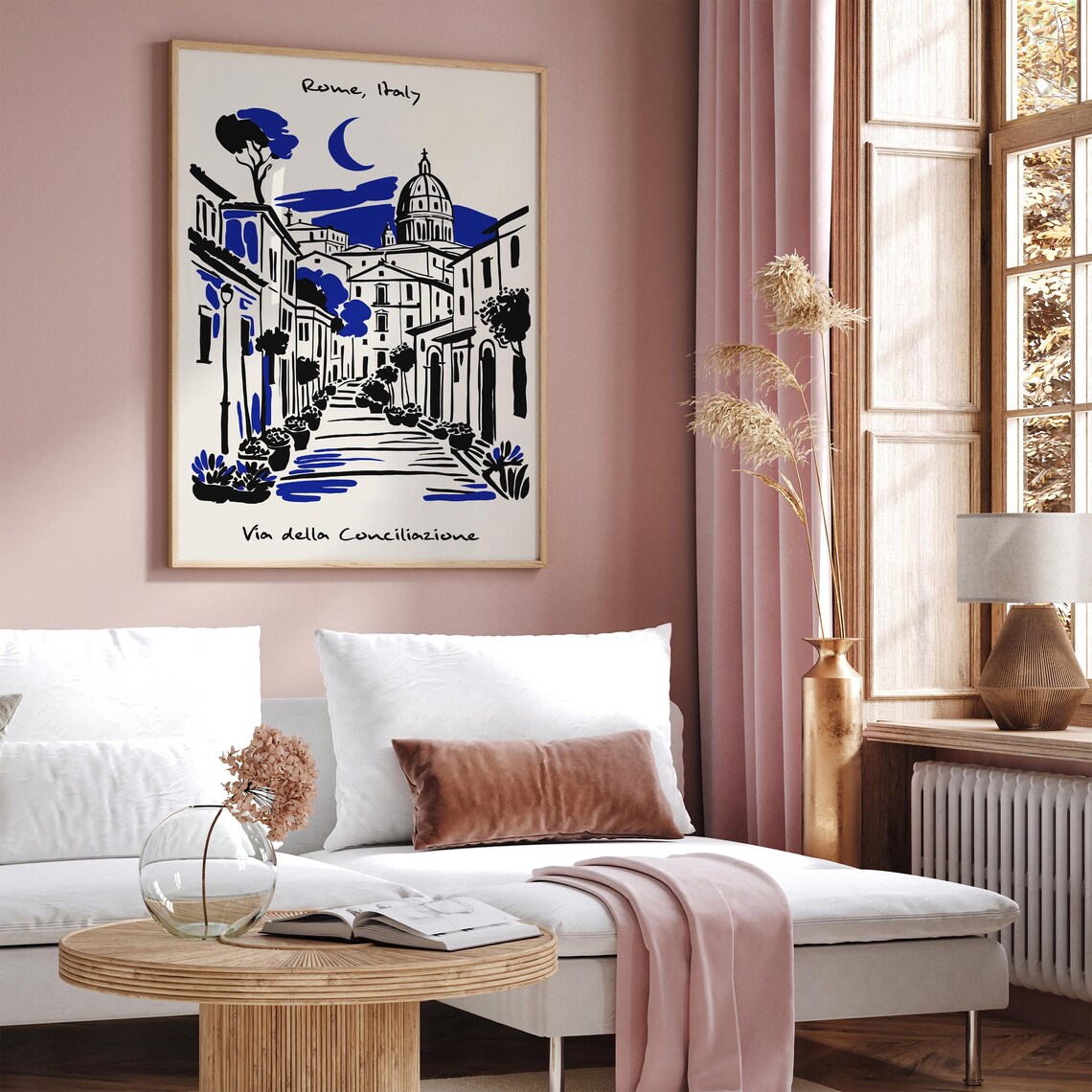 Rome Italy Via della Conciliazione Black Blue Ink Street Scene Poster - Image 3