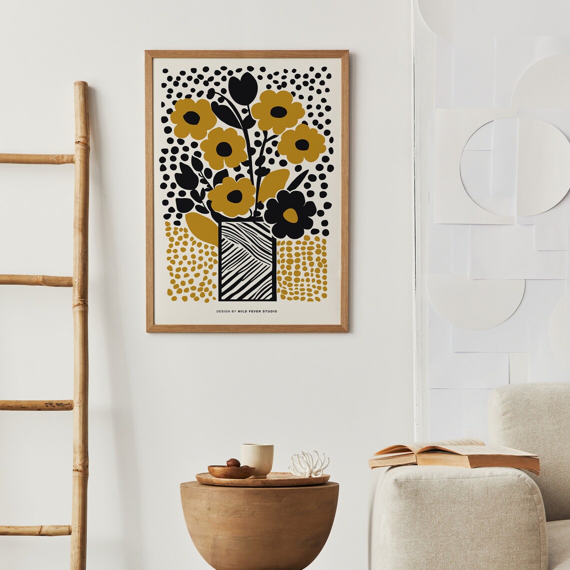 Mustard and Black Flower Bouquet Poster by Wild Fever Studio - Image 2