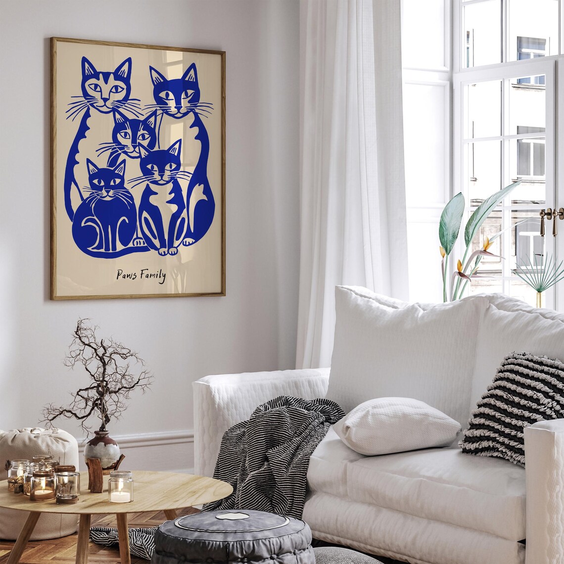 Blue Indigo Cat Family Retro Paws Family Feline Portrait Poster - Image 3